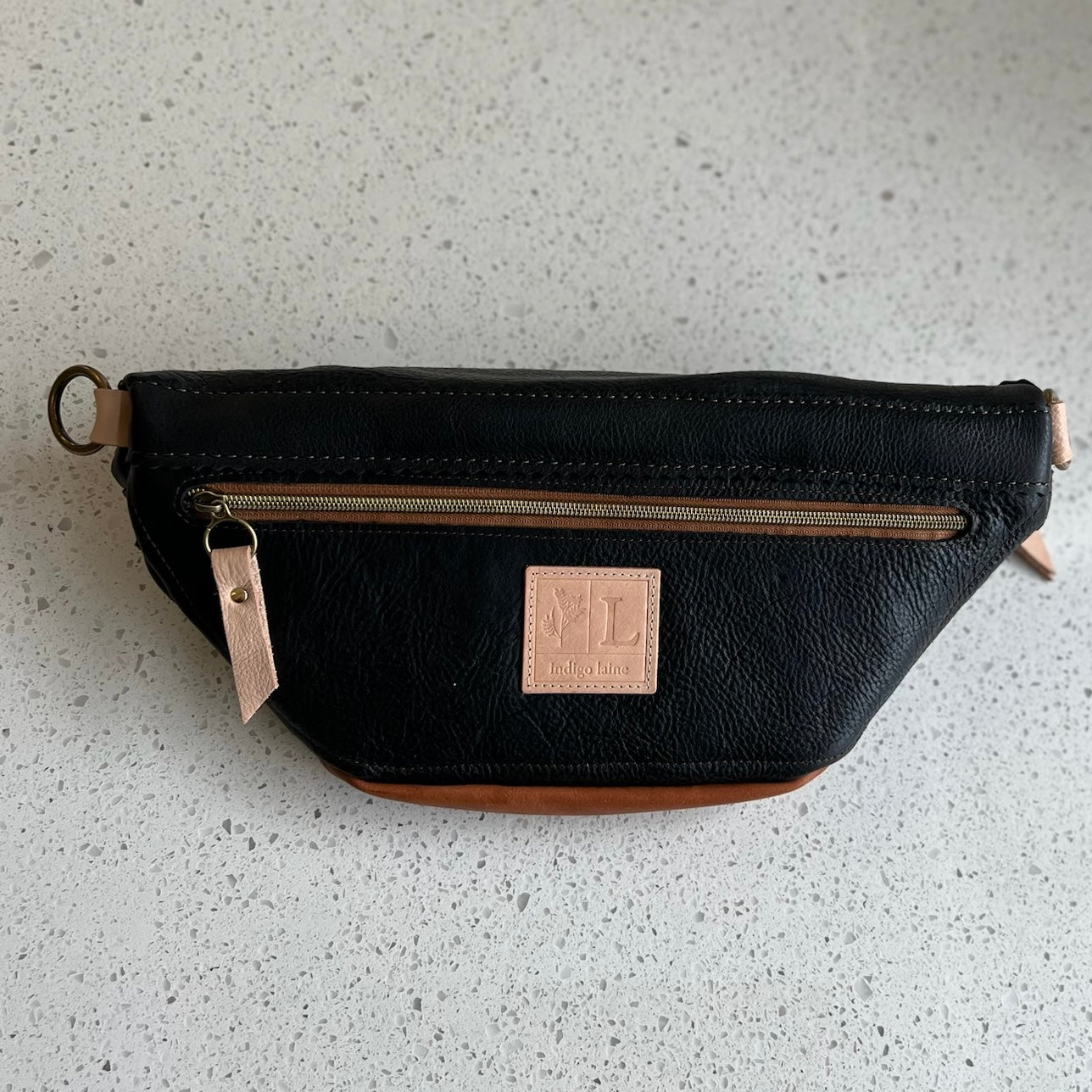 Large Sling -  Black  with Camel Peekaboo (Pouch Only) Fanny Packs Indigo Laine and Company   