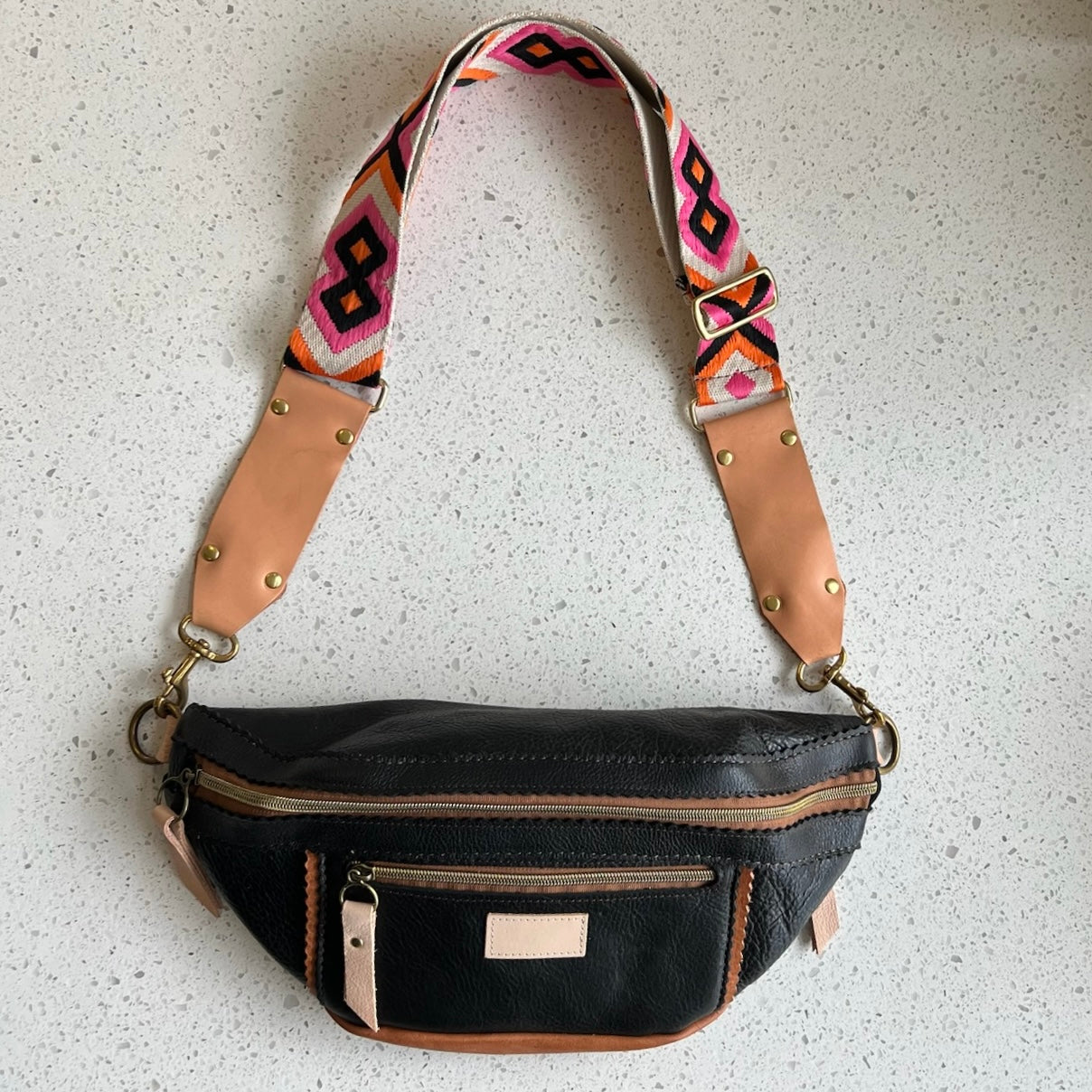 Large Sling -  Black  with Camel Peekaboo (Pouch Only) Fanny Packs Indigo Laine and Company   