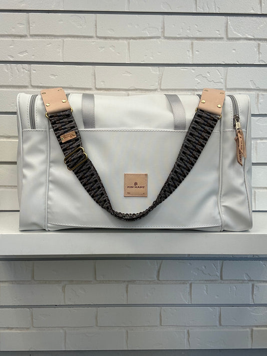 Medium Square Duffel + Fancy Strap Combo #9 Duffel Bags Jon Hart White Coated Canvas