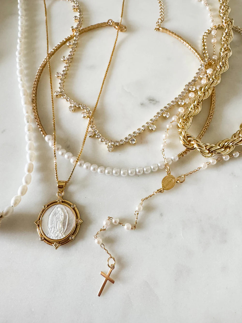 Pearl Rosary with Virgin Mary NECKLACES JOY DRAVECKY