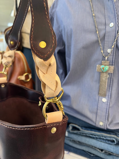 Blue Collar Scout Handbag - Pecan/Denim Stripe