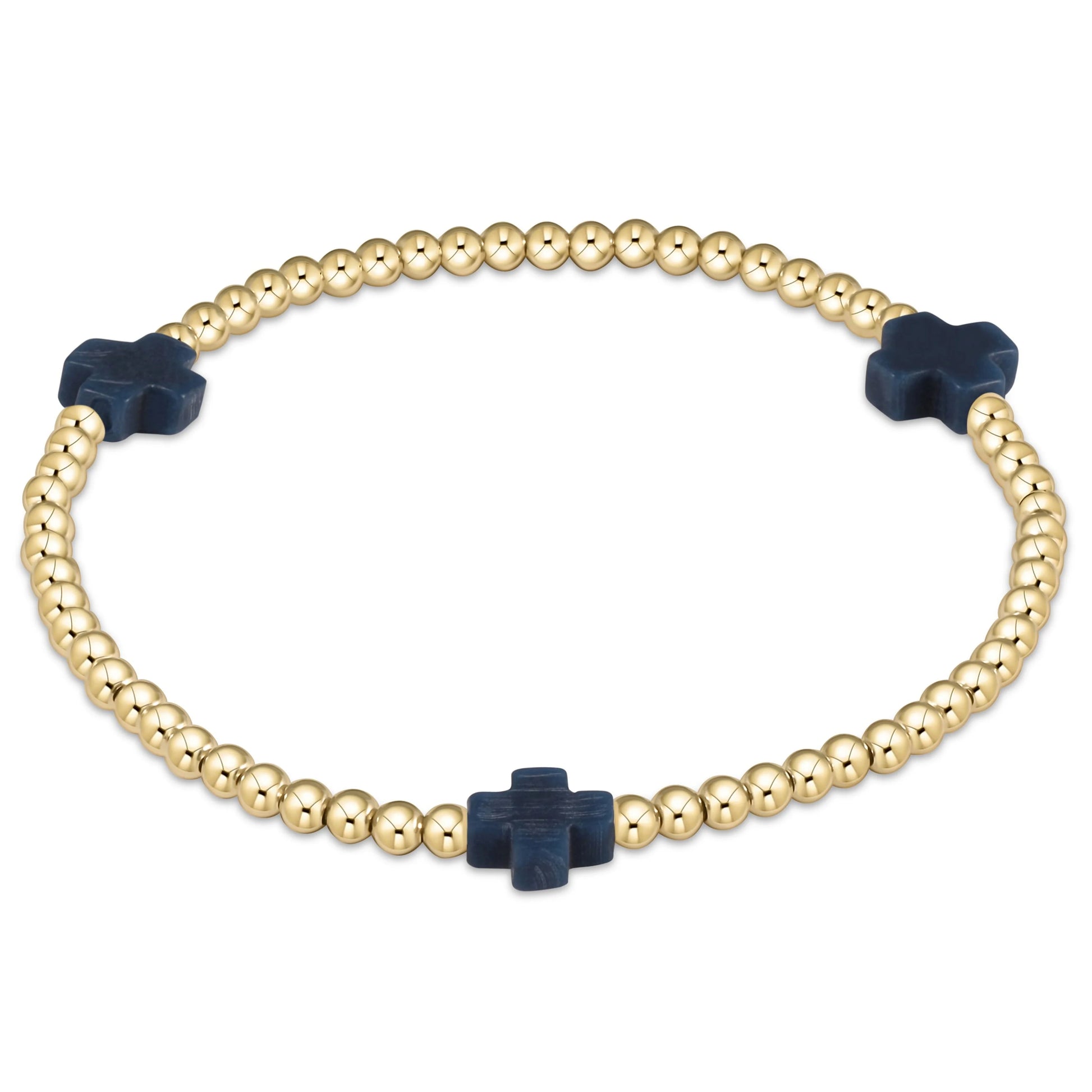 Signature Cross Gold Pattern 3mm Bead Bracelet - Navy Bracelet ENEWTON   