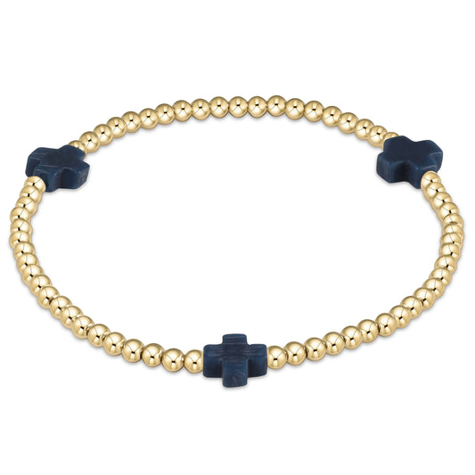 Signature Cross Gold Pattern 3mm Bead Bracelet - Navy Bracelet ENEWTON   