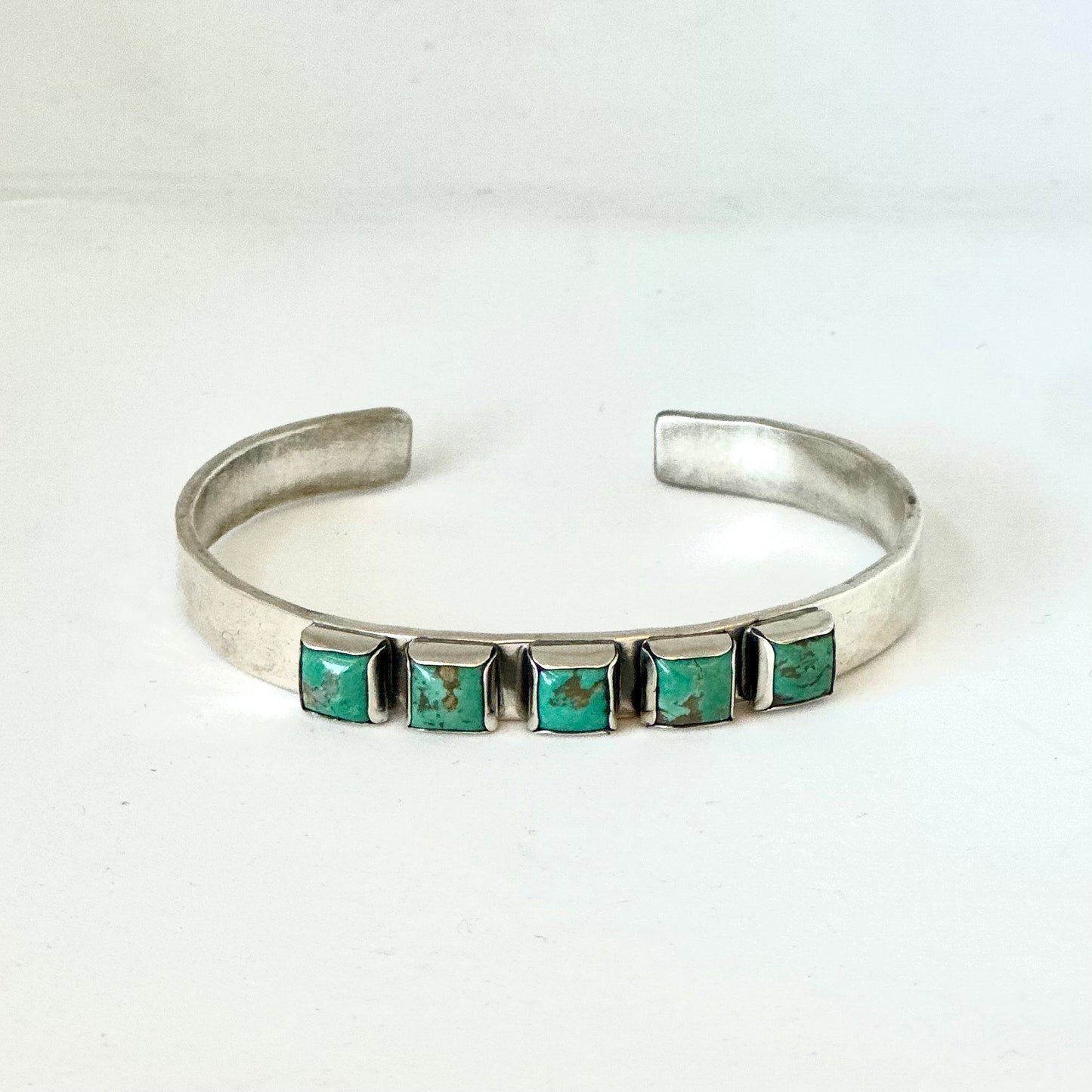 6mm Hammered Sterling Cuff with 5 Square Turquoise (Together)