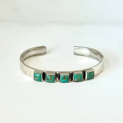 6mm Hammered Sterling Cuff with 5 Square Turquoise (Together)