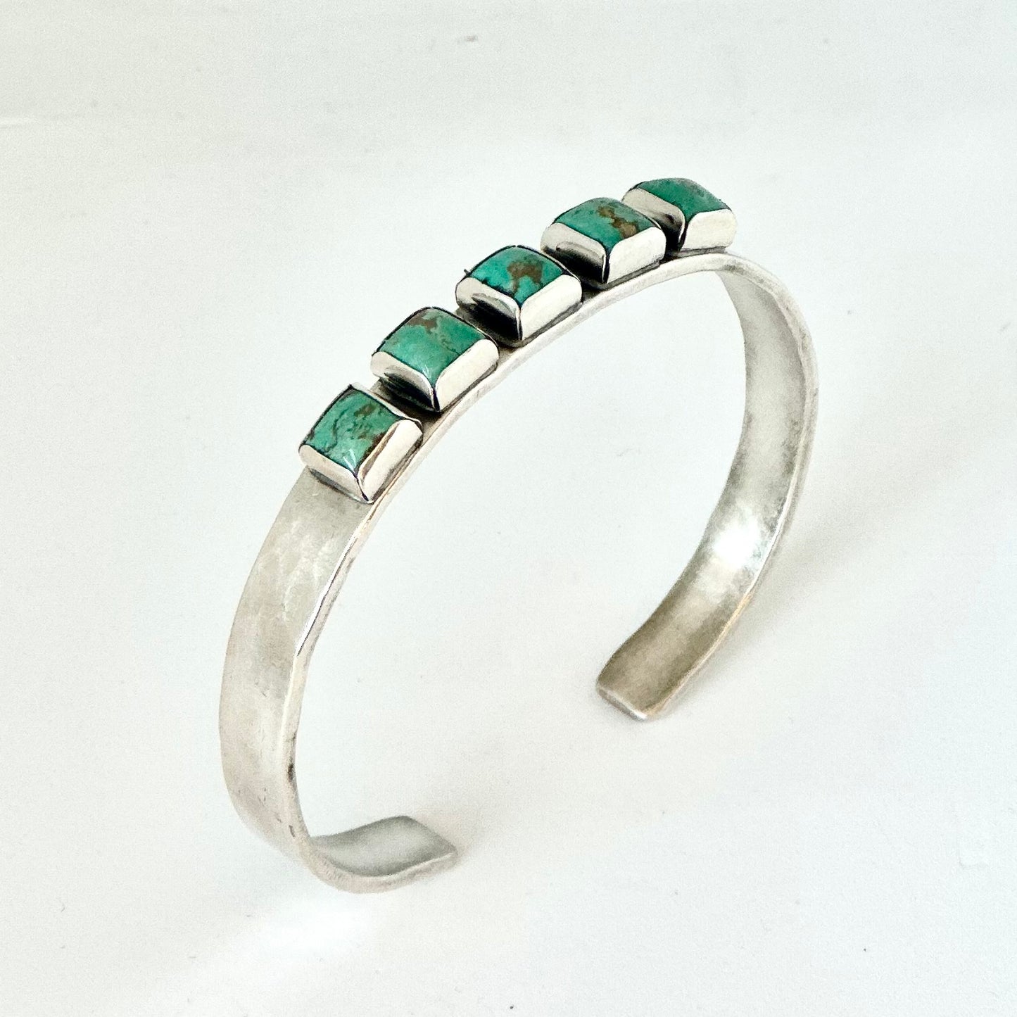 6mm Hammered Sterling Cuff with 5 Square Turquoise (Together)