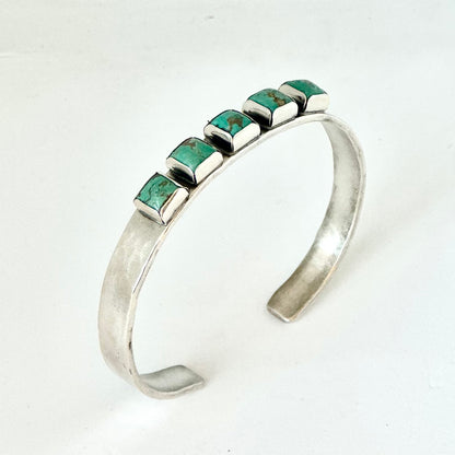6mm Hammered Sterling Cuff with 5 Square Turquoise (Together)
