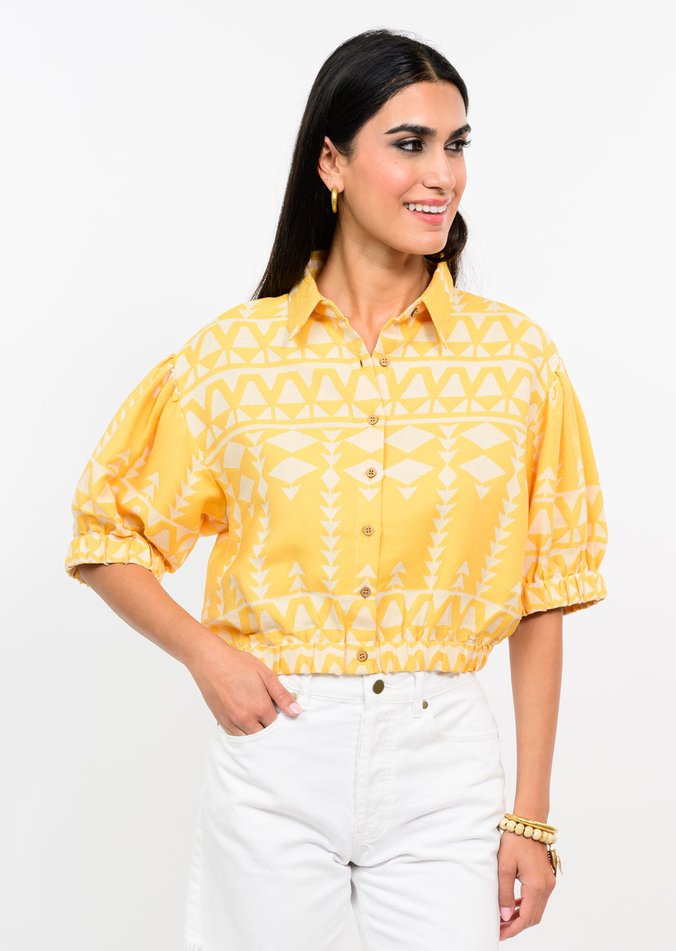Jacquard Collared Jacket - Butter Yellow CARDYORJKT Ivy Jane