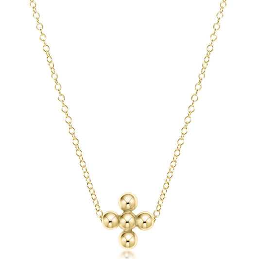 16" Necklace Gold - Classic Beaded Signature Cross Gold - 3mm Bead Gold NECKLACES ENEWTON