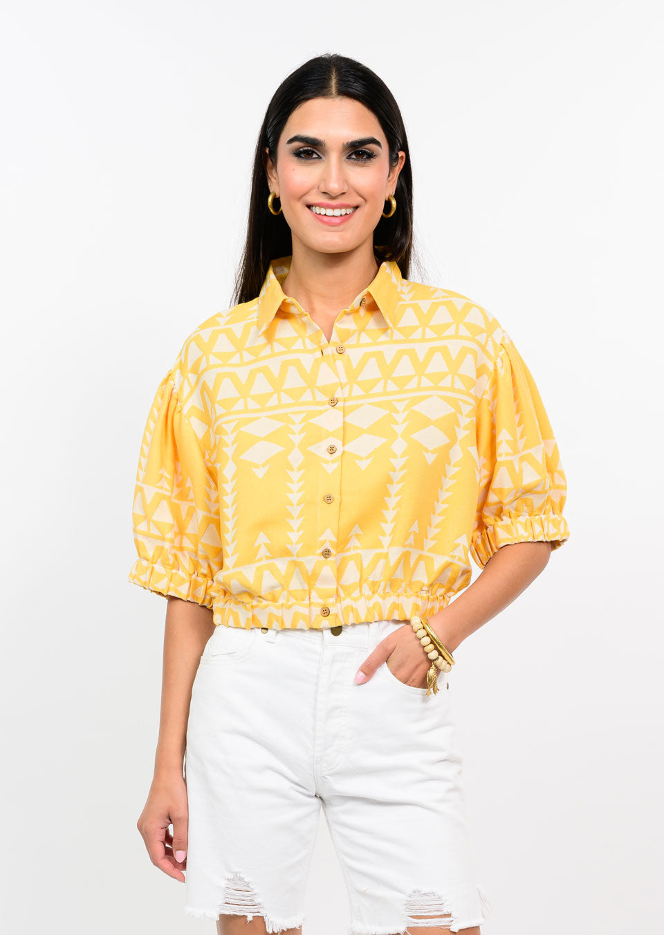 Jacquard Collared Jacket - Butter Yellow CARDYORJKT Ivy Jane