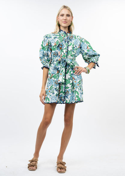 Blue Scalloped Tie Waist Dress DRESSES Uncle Frank