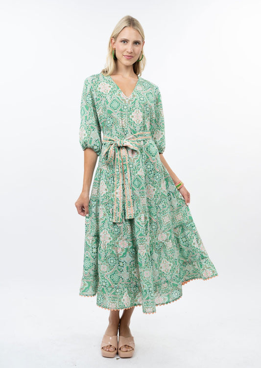 Midi Tiered Green Paisley Dress DRESSES Uncle Frank