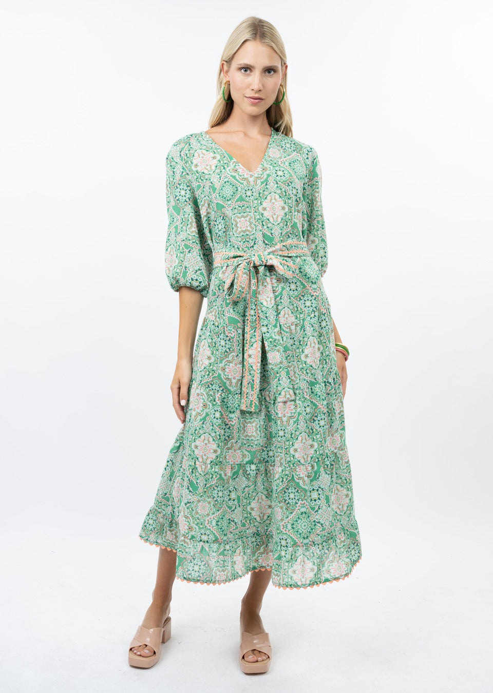 Midi Tiered Green Paisley Dress DRESSES Uncle Frank