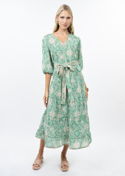 Midi Tiered Green Paisley Dress DRESSES Uncle Frank