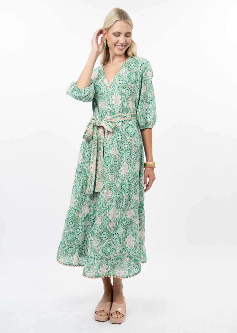 Midi Tiered Green Paisley Dress DRESSES Uncle Frank