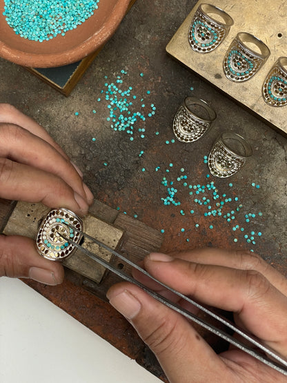 Flora Gold & Turquoise Saddle Ring - Size 9