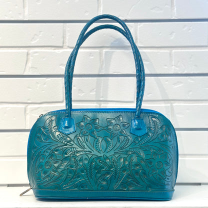 Alicia Hand-Tooled Leather Purse - Turquoise
