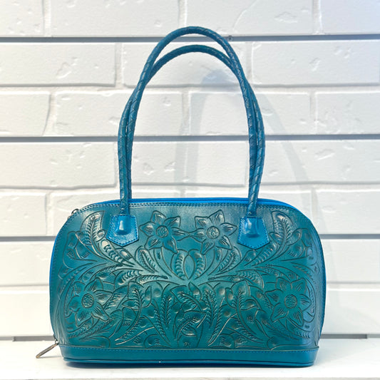 Alicia Hand-Tooled Leather Purse - Turquoise