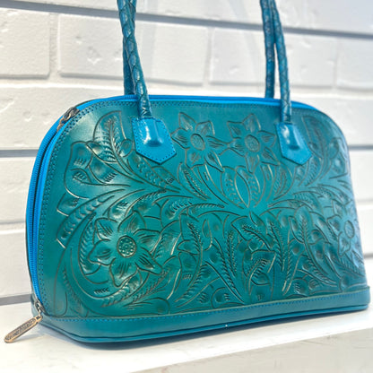 Alicia Hand-Tooled Leather Purse - Turquoise