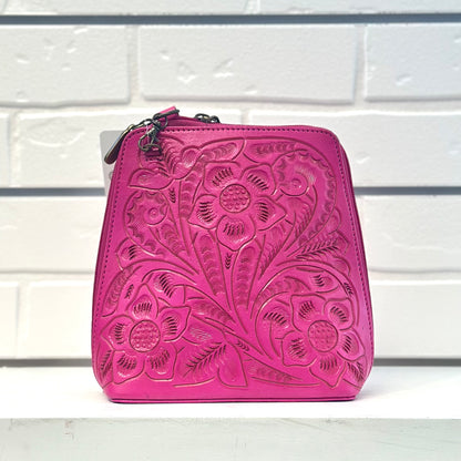 Margarita Hand-Tooled Leather Crossbody - Pink