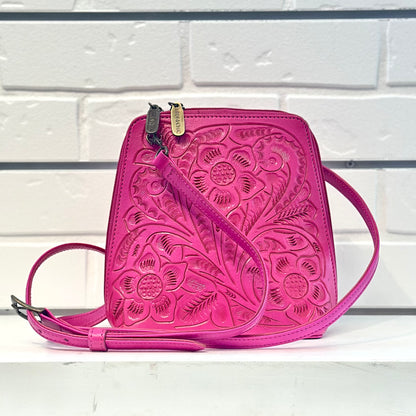 Margarita Hand-Tooled Leather Crossbody - Pink