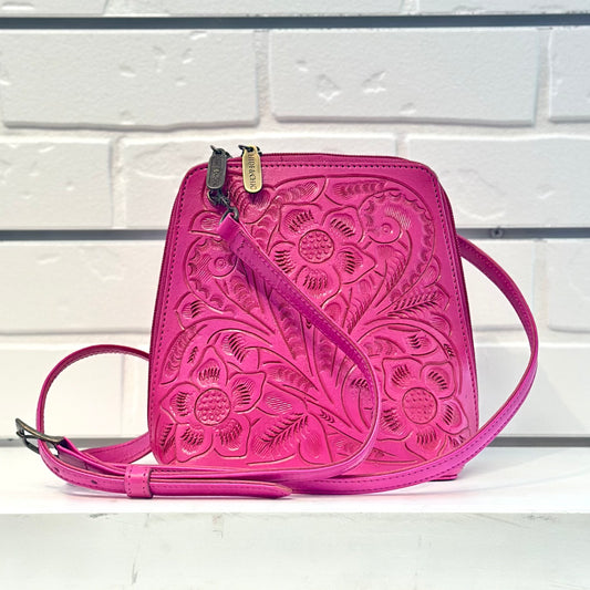 Margarita Hand-Tooled Leather Crossbody - Pink