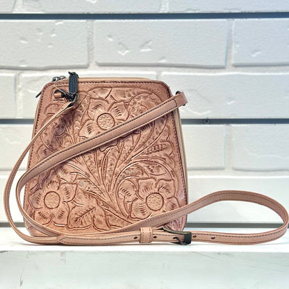 Margarita Hand-Tooled Leather Crossbody - Antique Natural