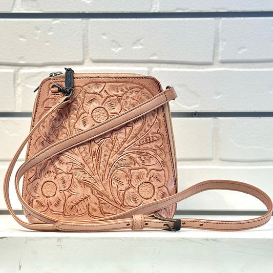 Margarita Hand-Tooled Leather Crossbody - Antique Natural Crossbodies Hide and Chic