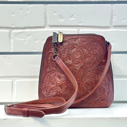 Margarita Hand-Tooled Leather Crossbody - Camel