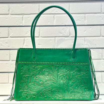 Augustina Hand-Tooled Leather Purse - Green