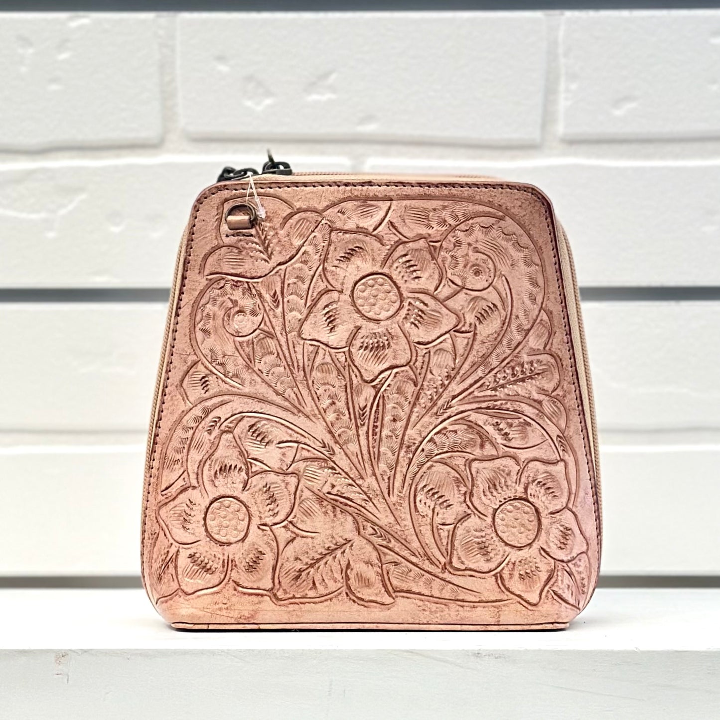 Margarita Hand-Tooled Leather Crossbody - Antique Natural