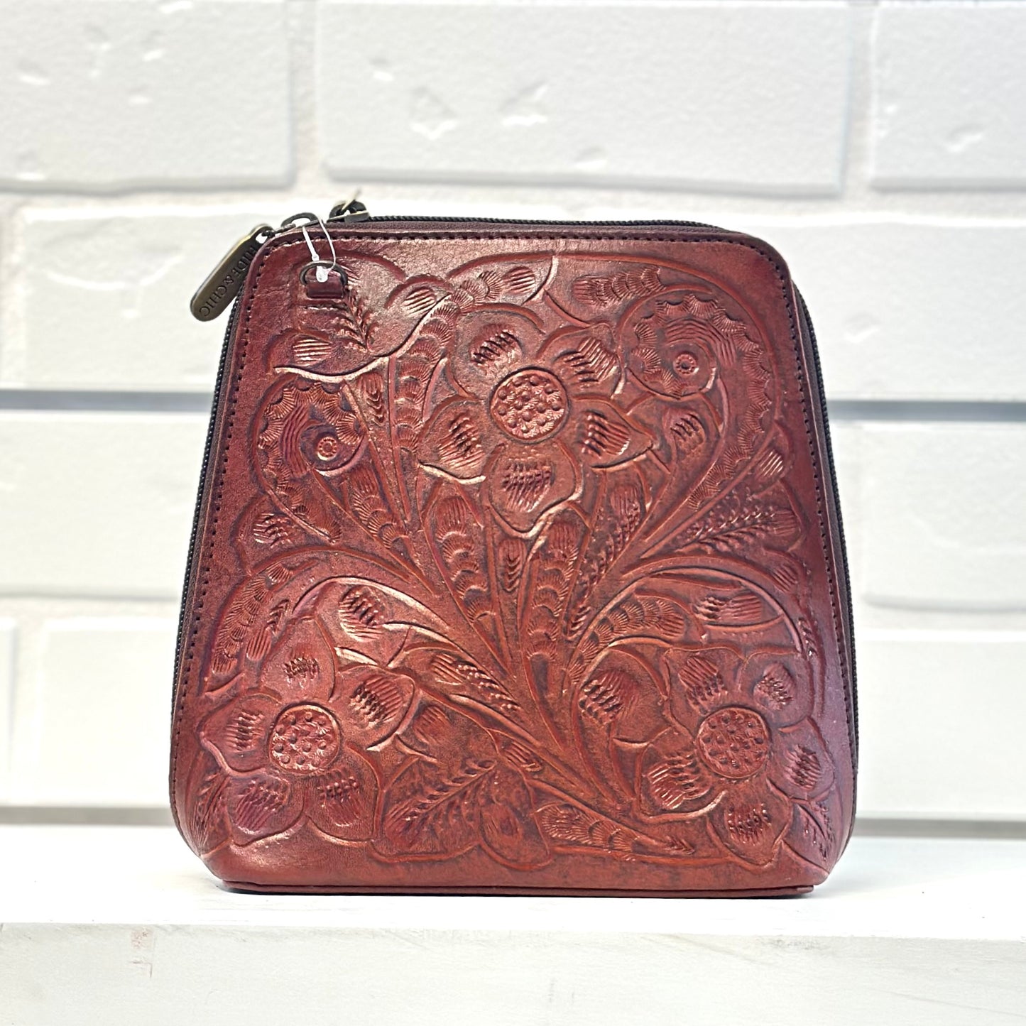 Margarita Hand-Tooled Leather Crossbody - Camel