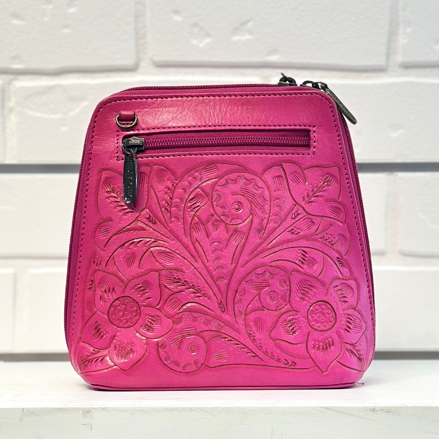 Margarita Hand-Tooled Leather Crossbody - Pink