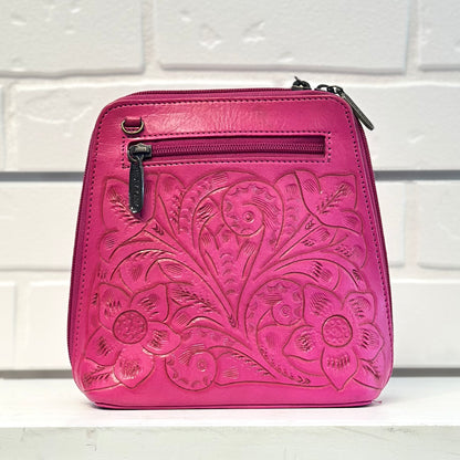 Margarita Hand-Tooled Leather Crossbody - Pink