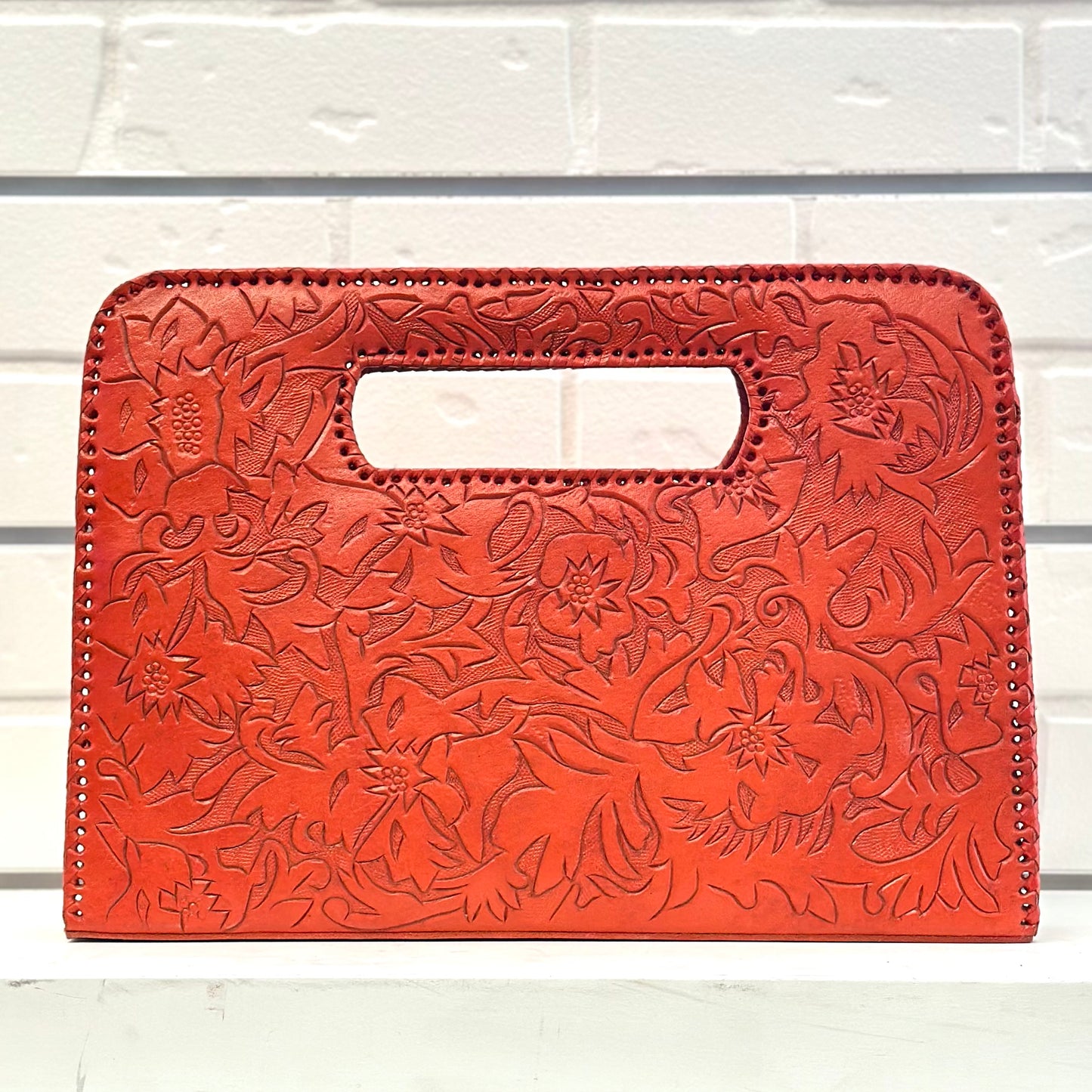 Catalina Hand-Tooled Leather Clutch - Orange Clutch Hide and Chic