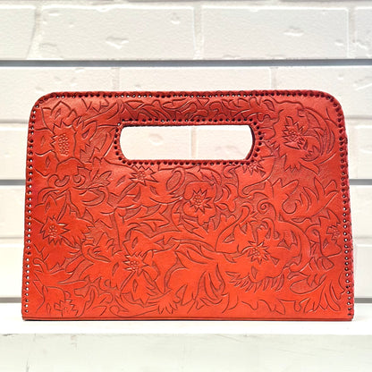 Catalina Hand-Tooled Leather Clutch - Orange Clutch Hide and Chic