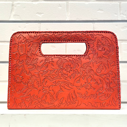 Catalina Hand-Tooled Leather Clutch - Orange