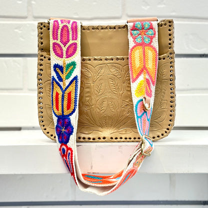 Lindita Hand-Tooled Leather Small Crossbody - Beige