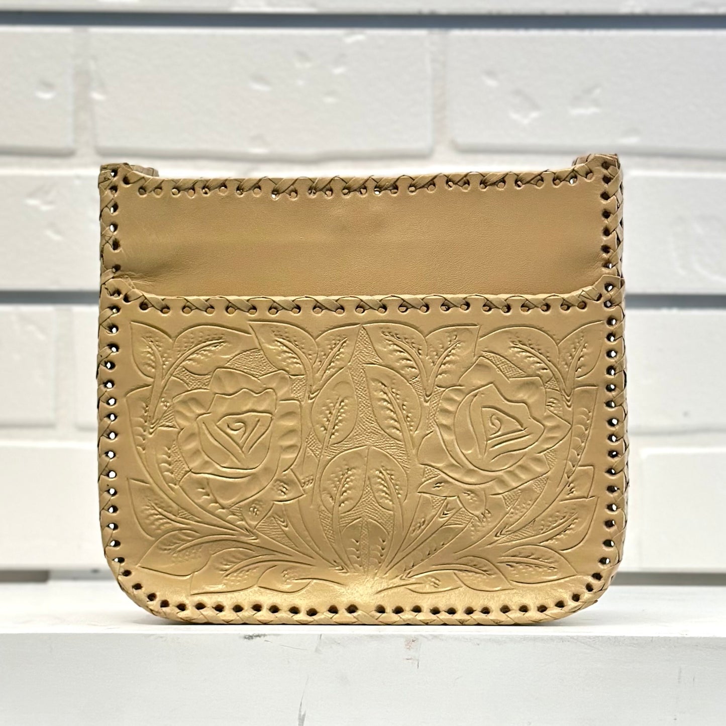 Lindita Hand-Tooled Leather Small Crossbody - Beige