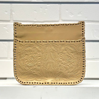 Lindita Hand-Tooled Leather Small Crossbody - Beige