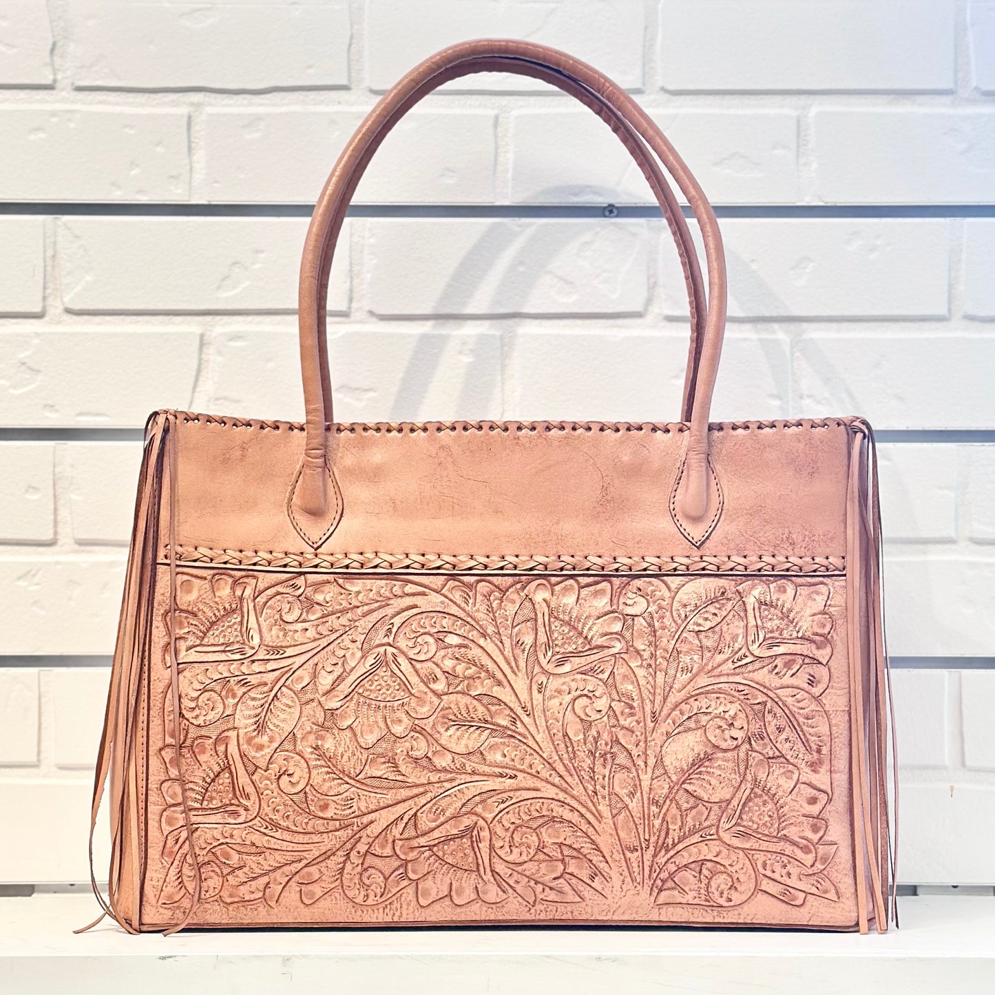 Augustina Hand-Tooled Leather Purse - Antique Natural