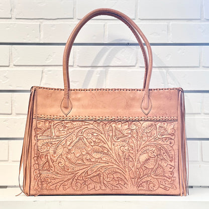 Augustina Hand-Tooled Leather Purse - Antique Natural