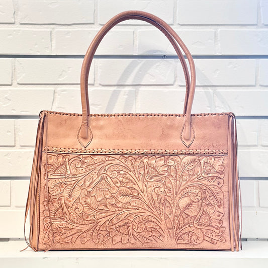 Augustina Hand-Tooled Leather Purse - Antique Natural Purse Hide and Chic
