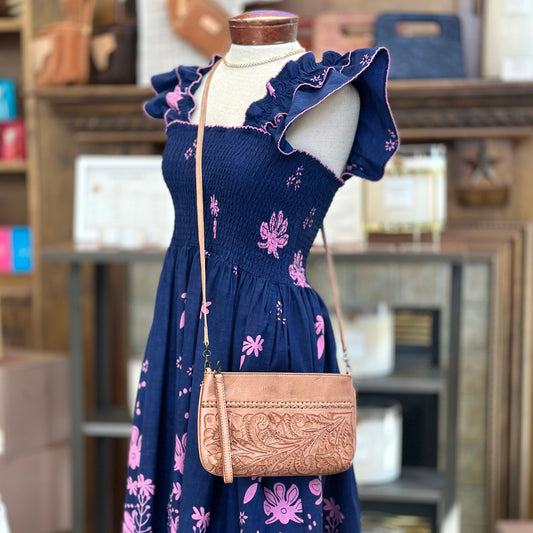 Daniela Hand-Tooled Leather Crossbody - Antique Natural Crossbodies Hide and Chic