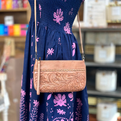 Daniela Hand-Tooled Leather Crossbody - Antique Natural