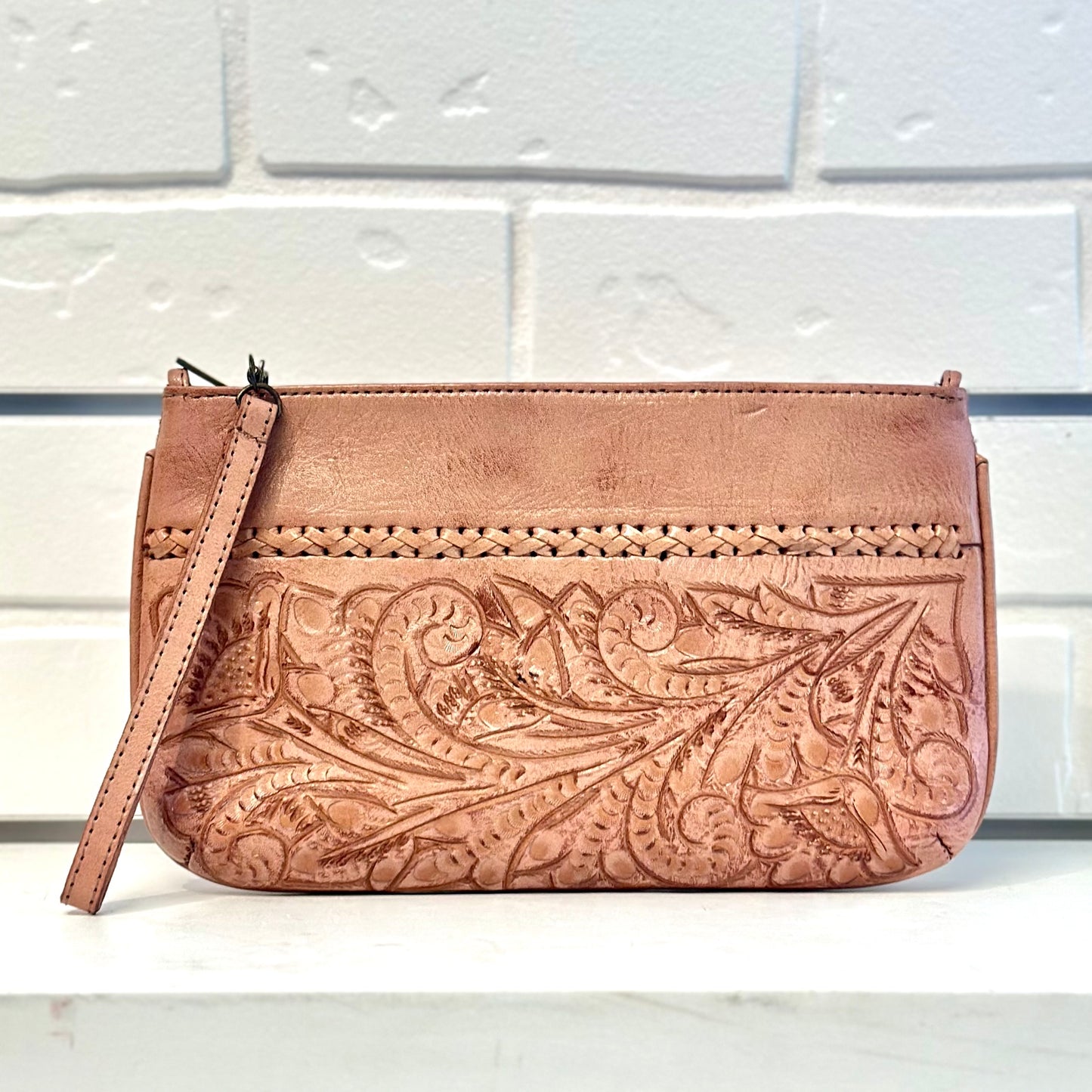 Daniela Hand-Tooled Leather Crossbody - Antique Natural