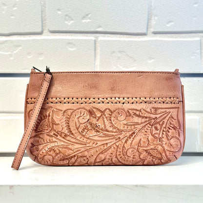 Daniela Hand-Tooled Leather Crossbody - Antique Natural