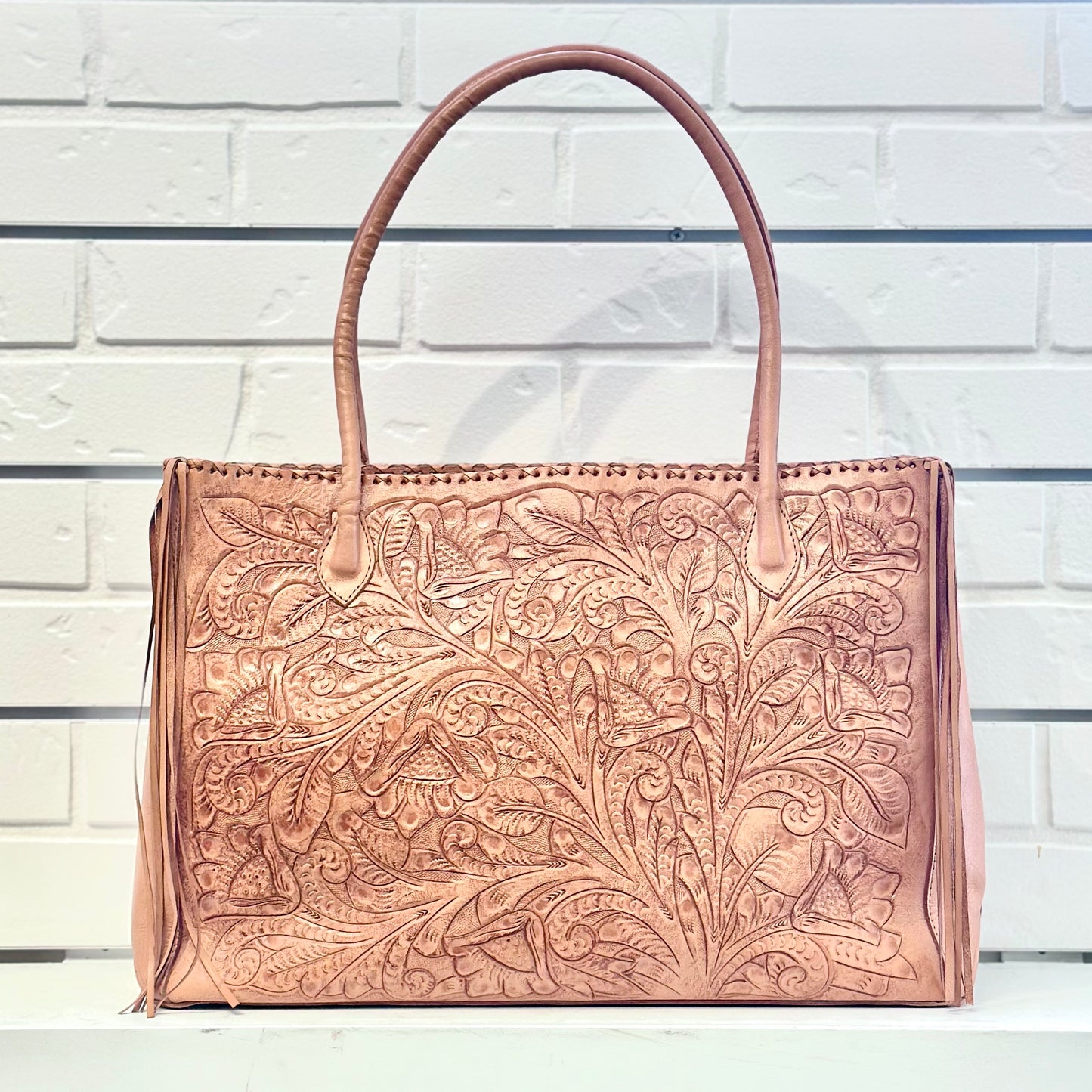 Augustina Hand-Tooled Leather Purse - Antique Natural