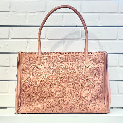 Augustina Hand-Tooled Leather Purse - Antique Natural