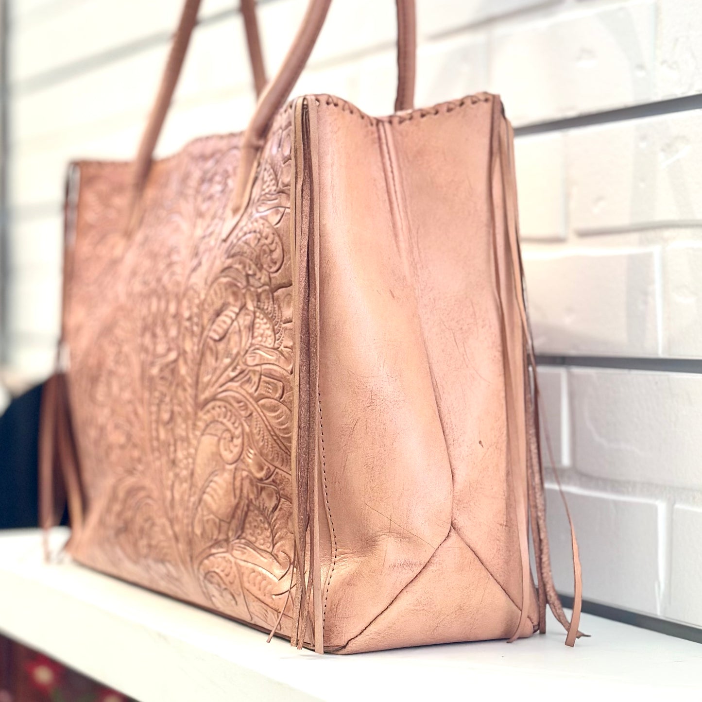 Augustina Hand-Tooled Leather Purse - Antique Natural